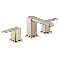 Brushed nickel two-handle low arc bathroom faucet