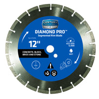 Century Drill & Tool 12 in. Dia. x 1 in. Diamond Segmented Rim Diamond Saw Blade 1 pk