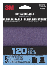 3M Ultra Durable 5.5 in. L x 4.5 in. W 120 Grit Aluminum Oxide Sanding Sheet 5 pk