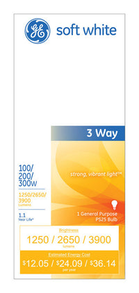 GE 100/200/300 watts PS25 Three Way Bulb A-Line Incandescent Bulb E39 (Mogul) Soft White 1 pk