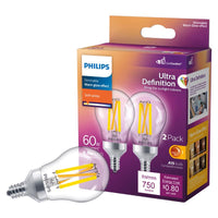 Philips Ultra Definition A15 E12 (Candelabra) LED Bulb Soft White 60 Watt Equivalence 2 pk