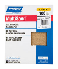 Norton MultiSand 11 in. L x 9 in. W 100 Grit Medium Aluminum Oxide All Purpose Sandpaper 25 pk (Pack of 25)