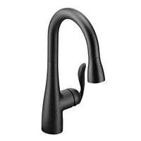 Matte black one-handle high arc pulldown bar faucet