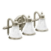 Brushed nickel three globe bath light