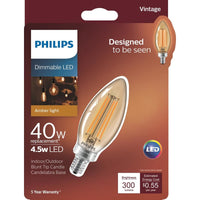 Philips B11 E12 (Candelabra) LED Bulb Amber Warm White 40 Watt Equivalence 1 pk