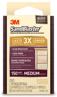 3M 3-3/4 in. L X 2-1/2 in. W X 1 in. 150 Grit Medium Flat Surface Sanding Sponge