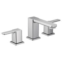 Chrome two-handle low arc bathroom faucet