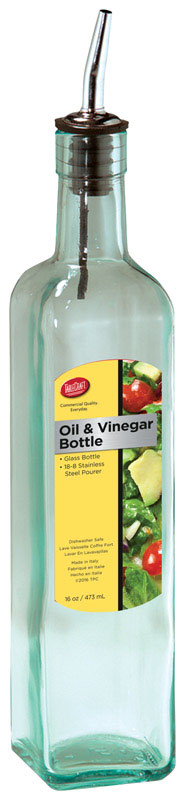 TableCraft Clear Glass/Steel Oil and Vinegar Bottle w/Pourer 16 oz