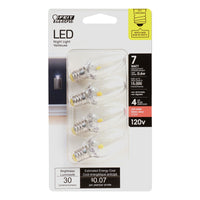 Feit C7 E12 (Candelabra) LED Bulb Soft White 7 Watt Equivalence 4 pk