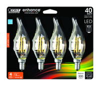 Feit Enhance CA10 (Flame Tip) E12 (Candelabra) Filament LED Bulb Soft White 40 Watt Equivalence 4 pk