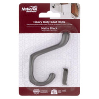 National Hardware Medium Matte Black Metal 4.59 in. L Heavy Duty Coat/Hat Hook 75 lb 1 pk (Pack of 5)