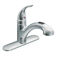 Chrome one-handle low arc pullout kitchen faucet