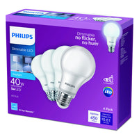 Philips A19 E26 (Medium) LED Bulb Daylight 40 Watt Equivalence 4 pk