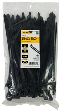 Heavy Duty Cable Tie, UV Black, 8-In., 100-Pk.