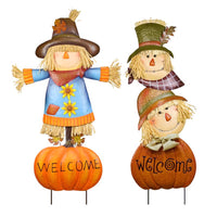 Alpine Multicolored Metal 23.3 in. H Welcome Pumpkin and Scarecrow Outdoor Garden Stake (Pack of 8)