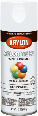 Krylon ColorMaxx Gloss White Paint + Primer Spray Paint 12 oz (Pack of 6)