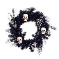 Celebrations Orange/Purple 50 ct 24 in. LED Prelit Black Skull Wreath (Pack of 4)