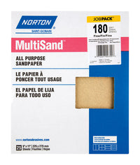 Norton MultiSand 11 in. L x 9 in. W 180 Grit Fine Aluminum Oxide All Purpose Sandpaper 25 pk (Pack of 25)