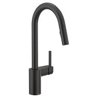 Matte black one-handle high arc pulldown kitchen faucet