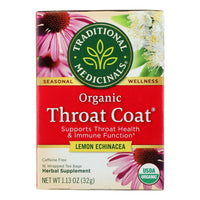 Traditional Medicinals Organic Lemon Echinacea Throat Coat Herbal Tea - 16 Tea Bags - Case of 6