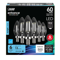 Feit B10 E12 (Candelabra) LED Bulb Daylight 60 Watt Equivalence 6 pk