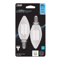 Feit LED White Filament BA10 E12 (Candelabra) Filament LED Bulb Daylight 60 Watt Equivalence 2 pk