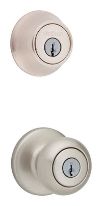 Kwikset Cove Brushed Entry Knob and Single Cylinder Deadbolt KW1 2-3/4 in.