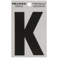 Hillman 3 in. Reflective Black Mylar Self-Adhesive Letter K 1 pc (Pack of 6)