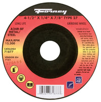 Forney 4-1/2 in. D X 7/8 in. in. Metal Grinding Wheel