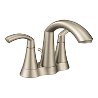 Brushed nickel two-handle high arc bathroom faucet