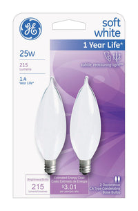 GE 25 watts CA10 Decorative Incandescent Bulb E12 (Candelabra) Soft White 4 pk (Pack of 4)