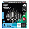 Feit Enhance CA10 (Flame Tip) E12 (Candelabra) Filament LED Bulb Daylight 60 Watt Equivalence 6 pk