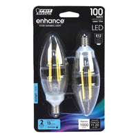 Feit Blunt Tip E12 (Candelabra) Filament LED Bulb Daylight 100 Watt Equivalence 2 pk