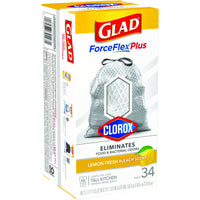 Glad Force Flex Plus 13 gal Lemon Scent Tall Kitchen Bags Drawstring 34 pk (Pack of 6)