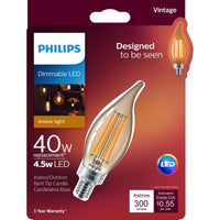 Philips BA11 E12 (Candelabra) LED Bulb Amber Warm White 40 Watt Equivalence 1 pk