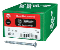 Hillman No. 10 X 2-1/2 in. L Phillips Flat Head Sheet Metal Screws 100 pk