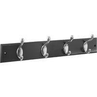 DPV8170 18â€ x 2-3/4" x 5/8" Hookrail with 4 Coat Hooks - Satin Nickel with Black Rail