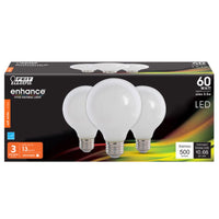 Feit Enhance G25 E26 (Medium) Filament LED Bulb Soft White 60 Watt Equivalence 3 pk