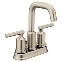 Brushed nickel two-handle high arc bathroom faucet