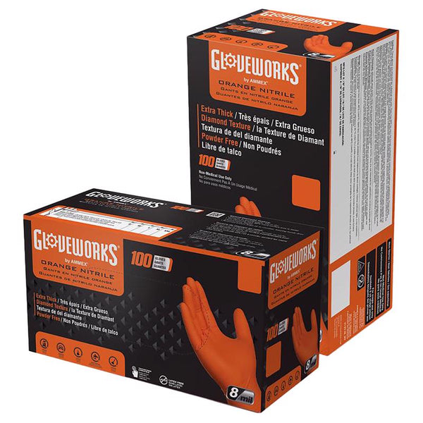 Gloveworks 8 Mil Heavy Duty Orange Nitrile Powder Free Gloves