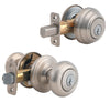 Kwikset SmartKey Juno Satin Nickel Knob and Single Cylinder Deadbolt KW1 1-3/4 in.