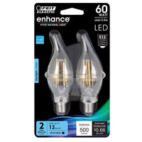 Feit Enhance CA10 (Flame Tip) E12 (Candelabra) LED Bulb Daylight 60 Watt Equivalence 2 pk