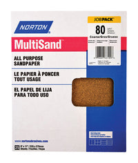 Norton MultiSand 11 in. L x 9 in. W 80 Grit Coarse Aluminum Oxide All Purpose Sandpaper 25 pk