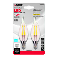 Satco CA10 E12 (Candelabra) LED Bulb Warm White 40 Watt Equivalence 2 pk