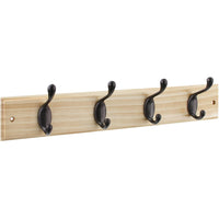 B8170 18â€ x 2-3/4" x 3/5" Hookrail with 4 Coat Hooks - Oil-Rubbed Bronze with Light Brown Rail