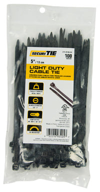 Light Duty Cable Tie, UV Black, 5-In., 100-Pk.