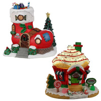 Lemax LED Elf Lane and Peppermint Cottage Christmas Village (Pack of 8)