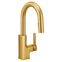 Brushed gold one-handle high arc pulldown kitchen faucet