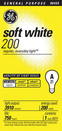 GE 200 W A21 A-Line Incandescent Bulb E26 (Medium) Soft White 1 pk