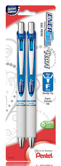 Pentel Bln75Wbp2C Fine Blue Ink Energel® Deluxe Gel Pearl Pens 2 Pack